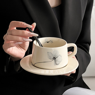 复古鸢尾花咖啡杯碟套装下午茶杯高级感陶瓷精致伴手礼杯子早餐杯