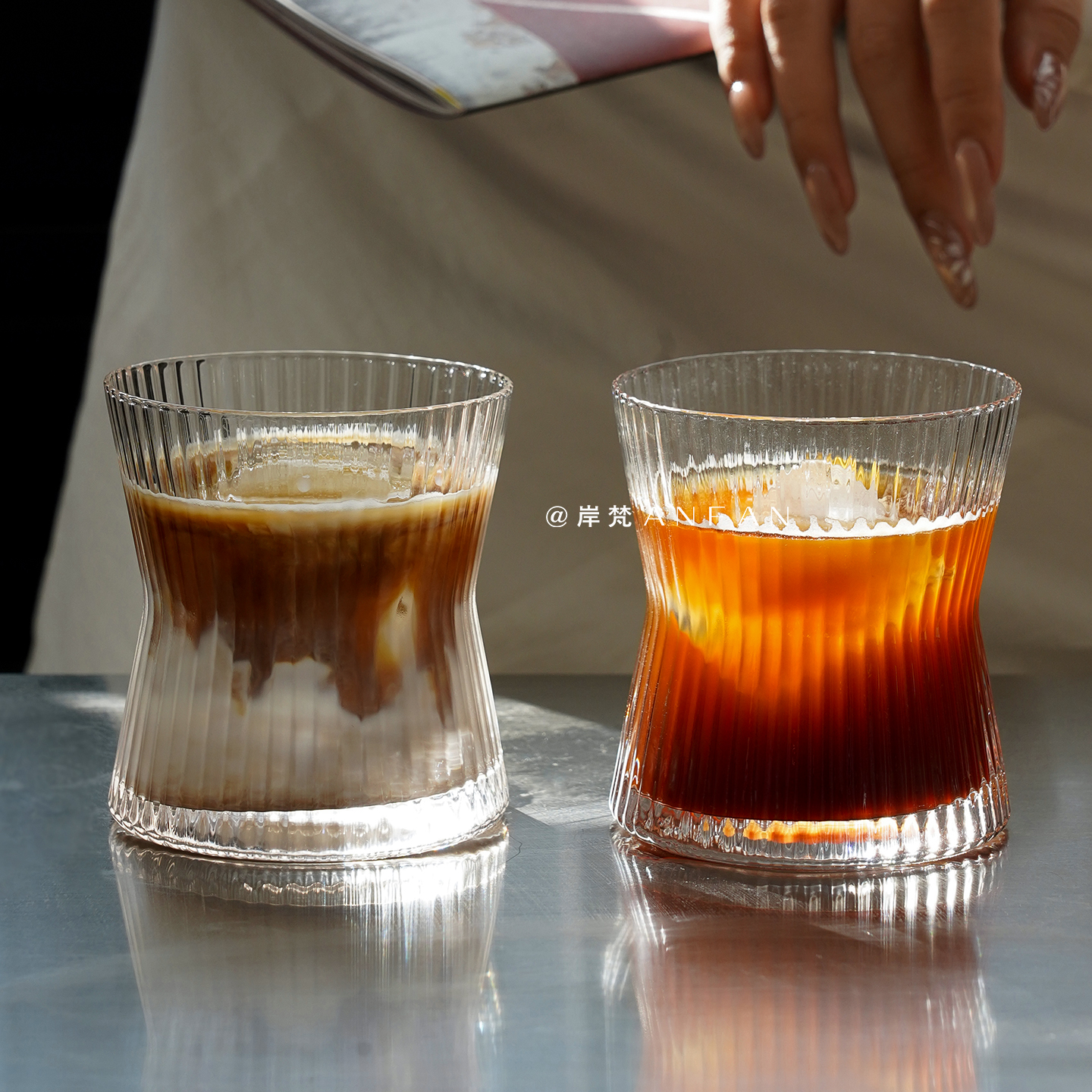 岸梵ins玻璃咖啡杯冰美式拿铁杯高颜值家用喝水杯子冷饮杯饮品杯