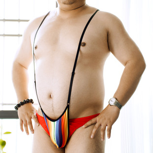男士性感吊带连体丁字裤背带双丁三角裤胖熊后空露臀内裤加大码