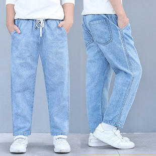 胖童男童直筒牛仔裤浅蓝色春秋中大童裤子阔腿宽松长裤加大加肥