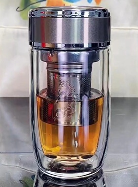 2025新款双层加厚龙网茶水分离鹅蛋杯车载居家办公玻璃杯定制LOGO