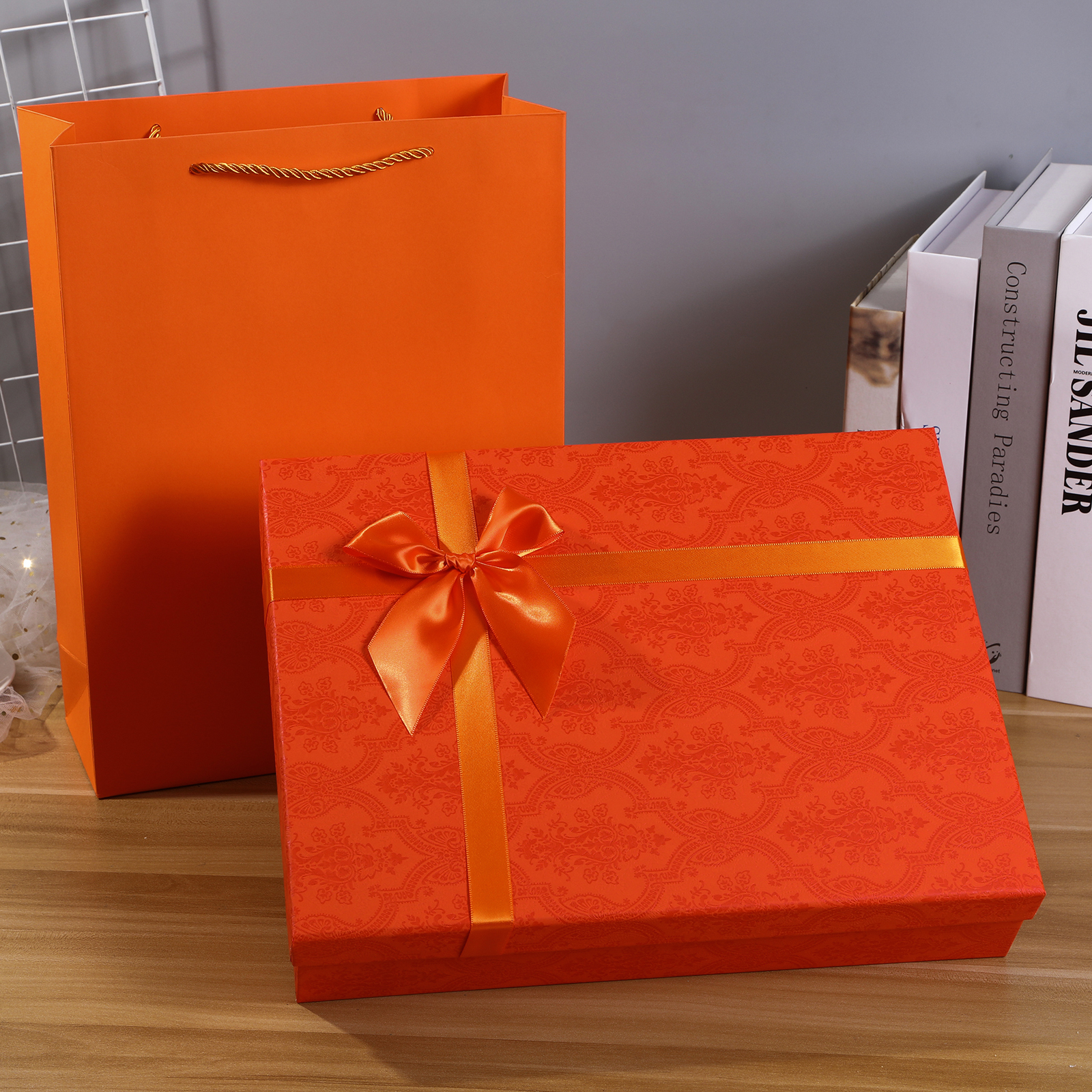 精美礼物盒高端橙色礼品盒子简约大号生日伴手礼盒空盒衬衫包装盒