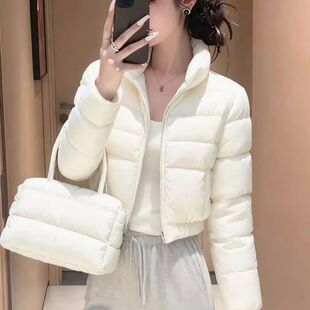 冬季新款白色棉服女款立领超好看显瘦保暖小个子短款棉衣外套