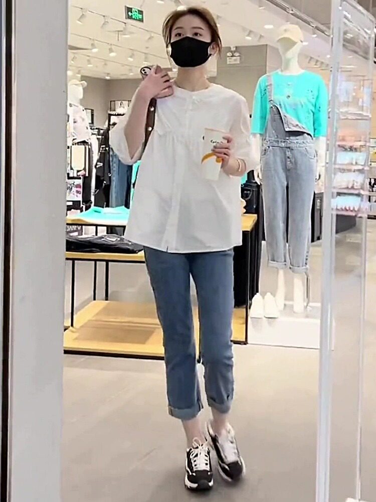 设计感小众短袖白色衬衫女宽松洋气减龄夏季2024年新款娃娃衫上衣