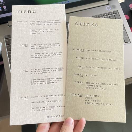 菜单定制letterpress凸版印刷