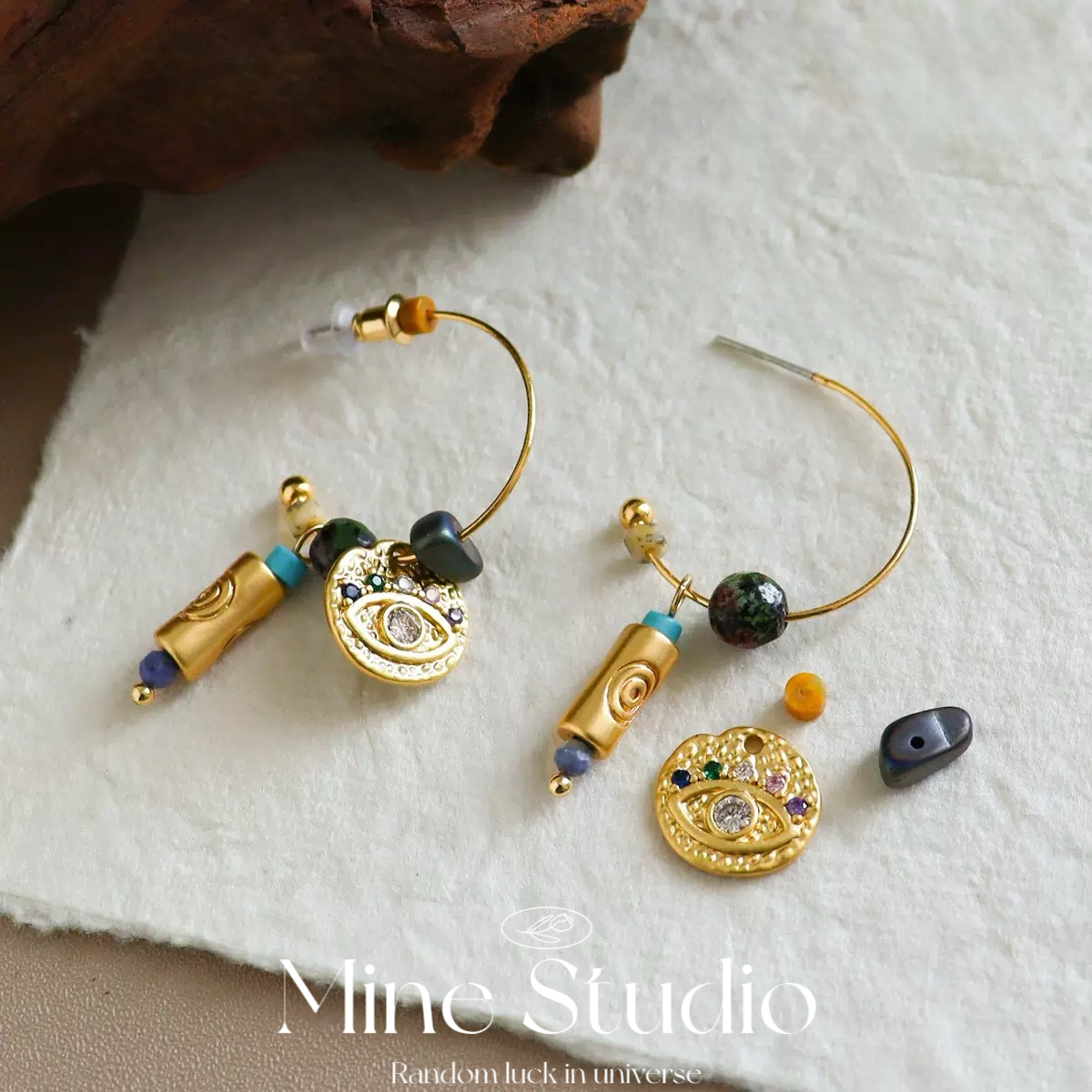 Mine Studio·新款可拆卸黄玉松石耳环招m眼diy女轻奢高级感耳饰