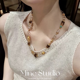 Mine Studio·新款新中式白水晶沉香招mi项链毛衣链女新年款冰透