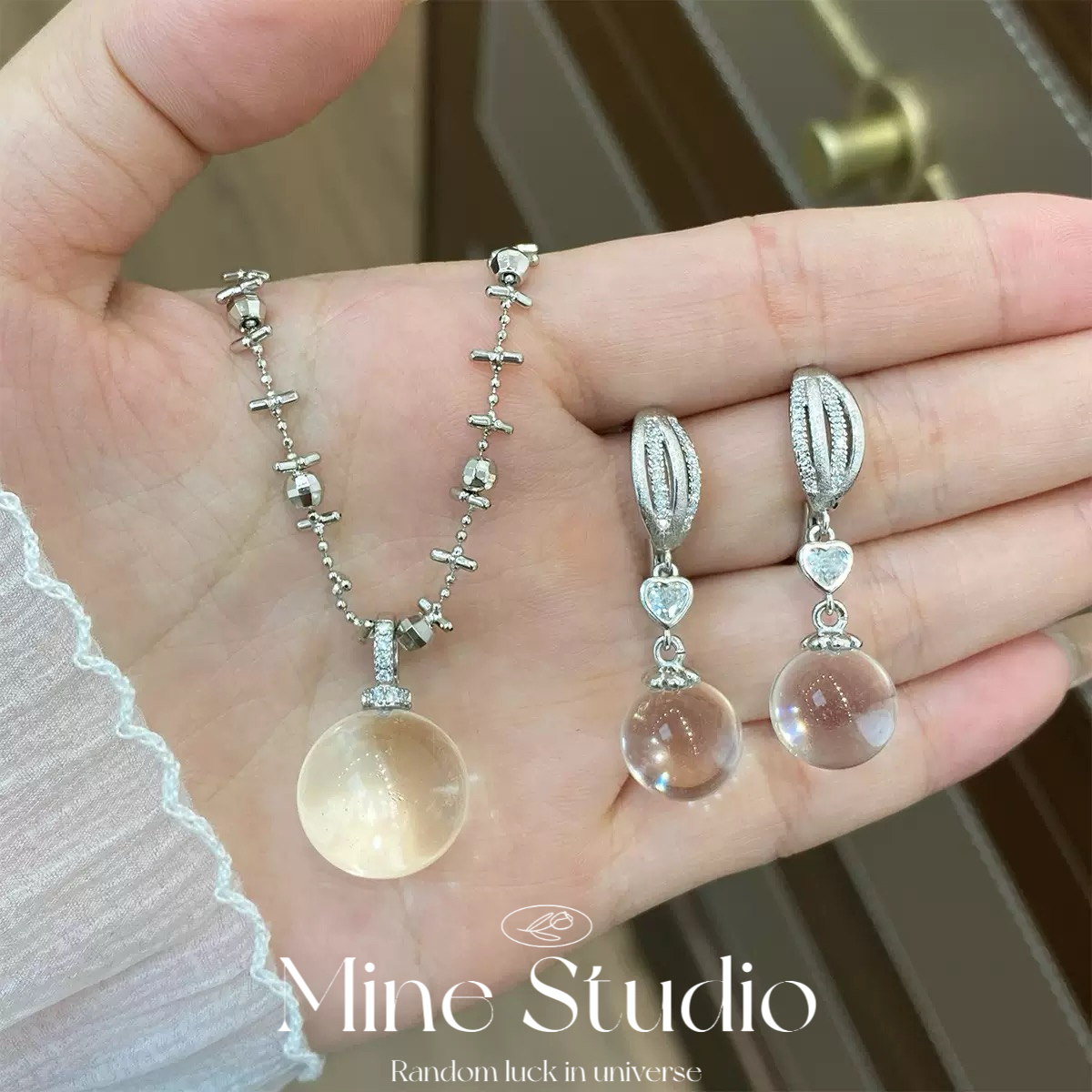 Mine Studio· 百搭小灯泡万能扣白水晶锆石女项链小众高级感耳环