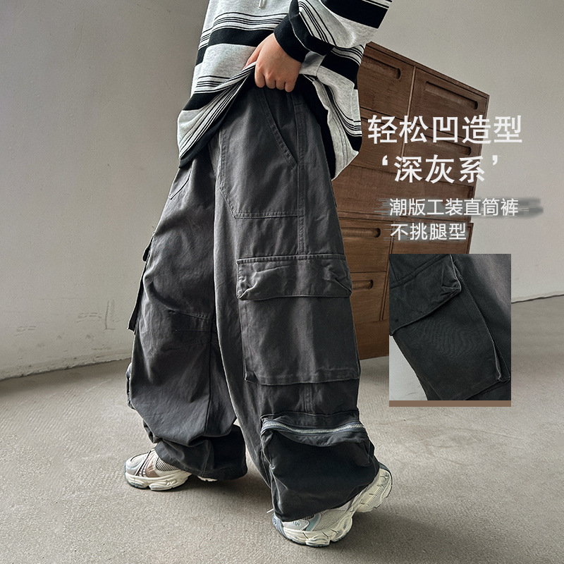 男童工装裤子春秋款2025新款痞帅儿童装秋季休闲裤大男孩秋装潮牌