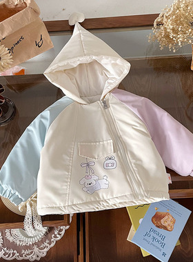 【现货】女童夹棉外套2025秋冬夹棉拼色魔法帽时髦上衣潮QW252189