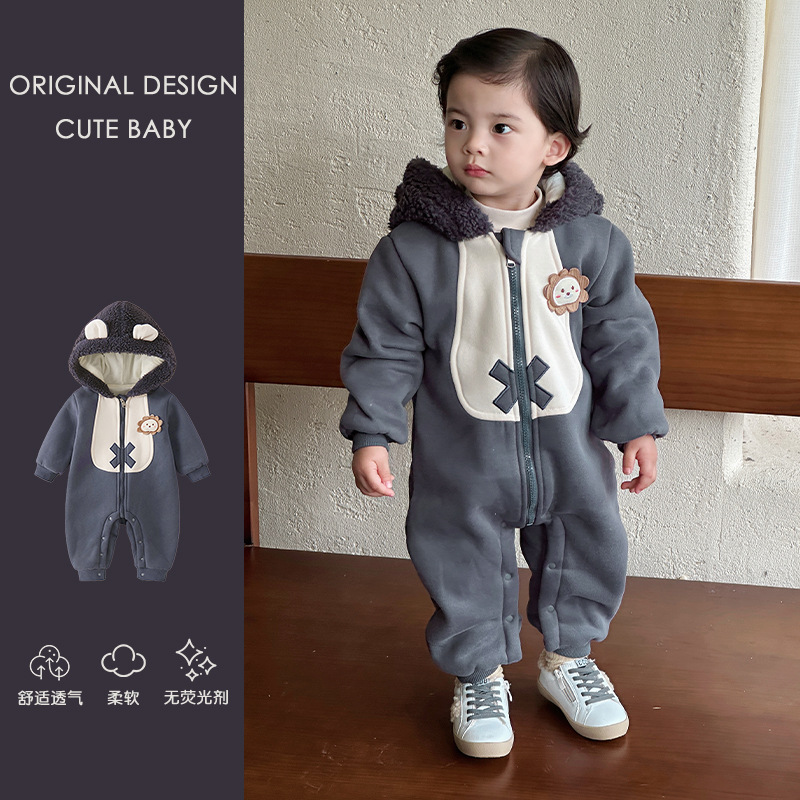 新生婴儿衣服秋冬装宝宝可爱超萌小狮子加绒连体衣秋冬季哈衣爬服