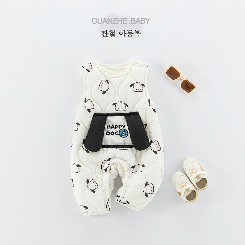 新生儿超萌连体衣a类婴儿服卡通加绒卡通爬服冬装加厚无袖背带裤
