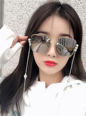 原宿复古灯笼链条ins百搭方形反光色大框修饰脸型遮阳防晒墨镜女