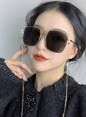 2019新太阳镜明星网红同款防紫外线链条墨镜女潮方大框圆脸男