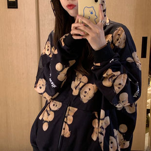 女裝 胖mm200斤 300斤開衫 衛(wèi)衣女秋冬大碼 寬松連帽卡通肥外套加厚