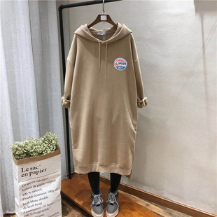 女裝 胖妹妹冬季 300斤加絨加厚長款 連衣裙女大碼 200斤寬松連帽衛(wèi)衣