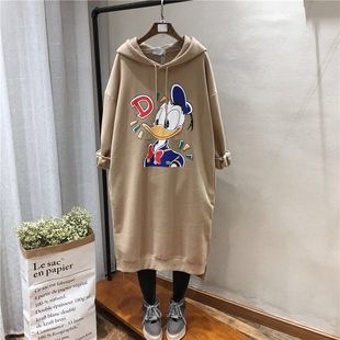 加绒加厚连帽中长款 胖mm300斤韩版 潮ins 卫衣外套女宽松大码 秋冬季