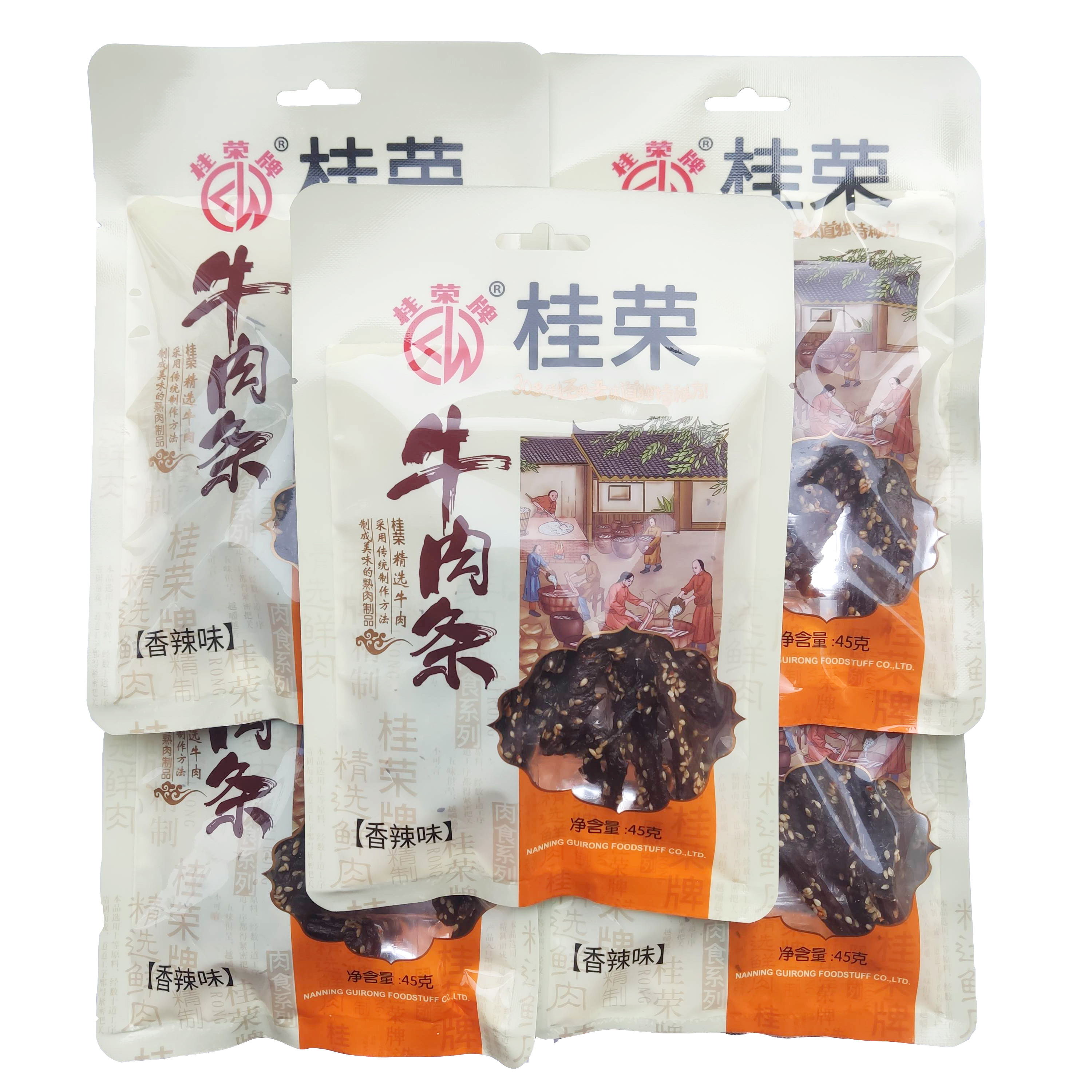 桂荣牌牛肉条香辣味45克*5袋/牛肉巴烧烤味50克*5袋 广西南宁特产