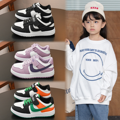 女童鞋子春秋皮面中大童男孩跑步运动鞋小学生潮牌儿童板鞋休闲鞋