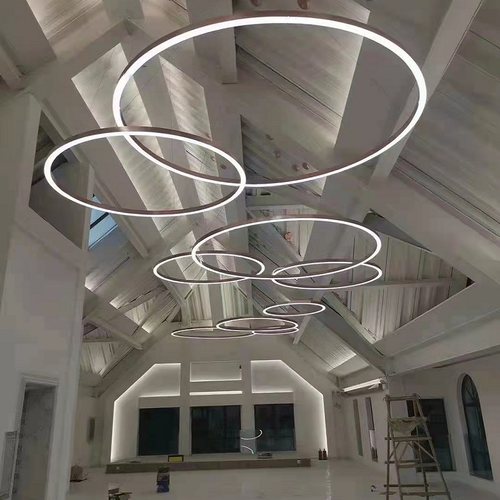 办公室商场大堂拉丝铝材圆环吊灯