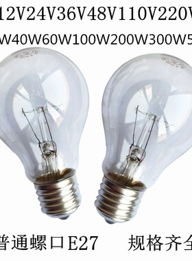 普通灯泡E27螺口12V24V36V48V110V220V100W磨砂家用机床照明低压