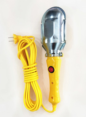 手柄移动灯头带线带罩防爆挂钩行灯工地照明移动行灯便携E27黄灯