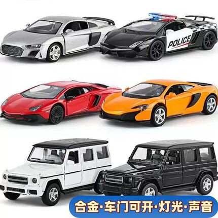 合金车模仿真跑车警车特斯拉声光回力汽车模型男孩儿童玩具车礼物