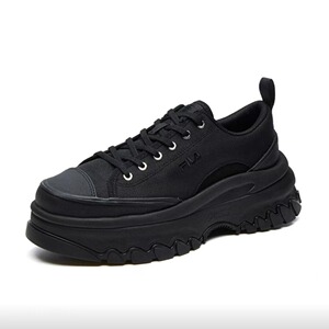 斐乐女鞋厚底帆布鞋休闲鞋增高小白鞋运动鞋黑色鞋子（河南仓）