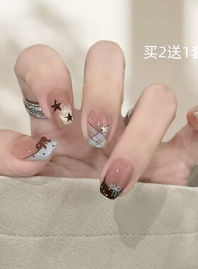 秋冬新款穿戴甲法式星星蝴蝶结可拆卸美甲片成品短款假指甲学生甲