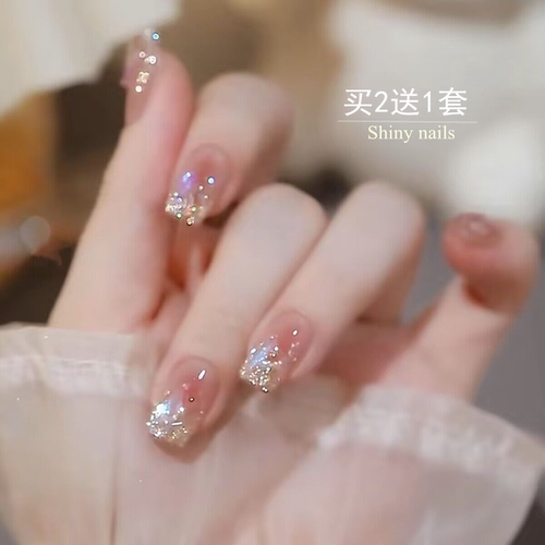 爆闪亮晶晶穿戴甲指甲贴片成品温精灵同款假指甲贴片短款美甲甲片