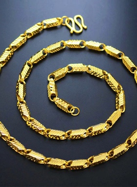 镀金越南沙金项链久不掉色假黄金链子骑士链男女款空心六角竹节链