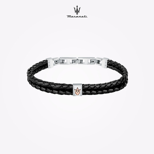 Maserati/玛莎拉蒂皮革编织手环转运珠手链个性潮流男生日礼物