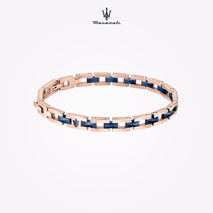 Maserati/玛莎拉蒂蓝金间色手链男潮嘻哈古巴链个性送男友生日