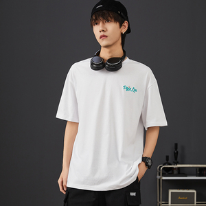 Dejielun纯棉T恤 短袖男女国潮牌简约宽松圆领青春时尚流行潮夏季