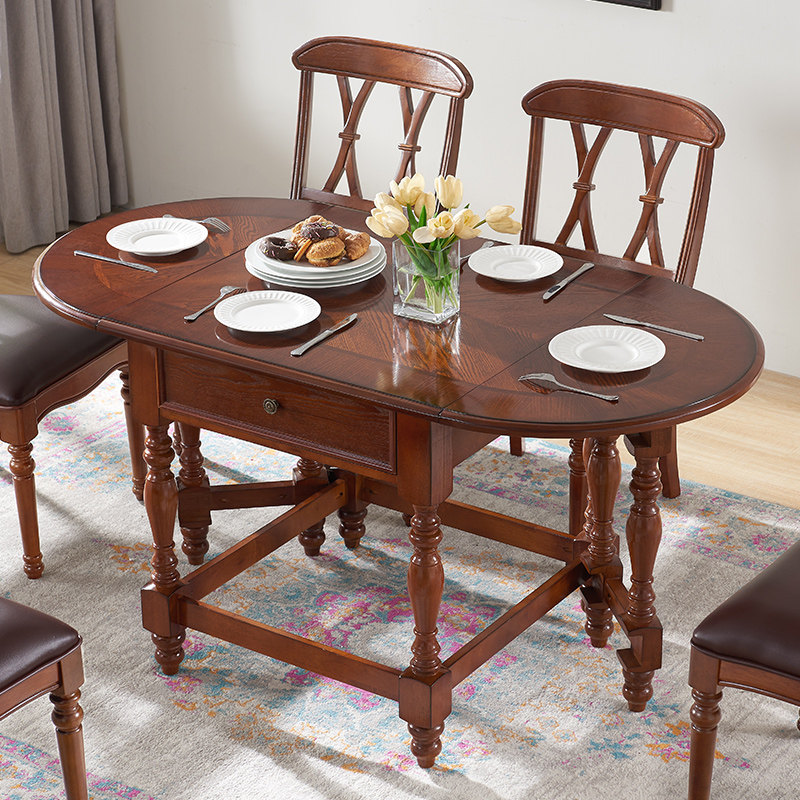 折叠饭餐桌餐椅组合美式乡村罗马柱小户型全实木可拉伸缩方圆跳台