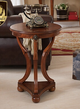 美式圆几角几实木小圆桌沙发边几欧式茶几花架电话架休闲边桌包邮