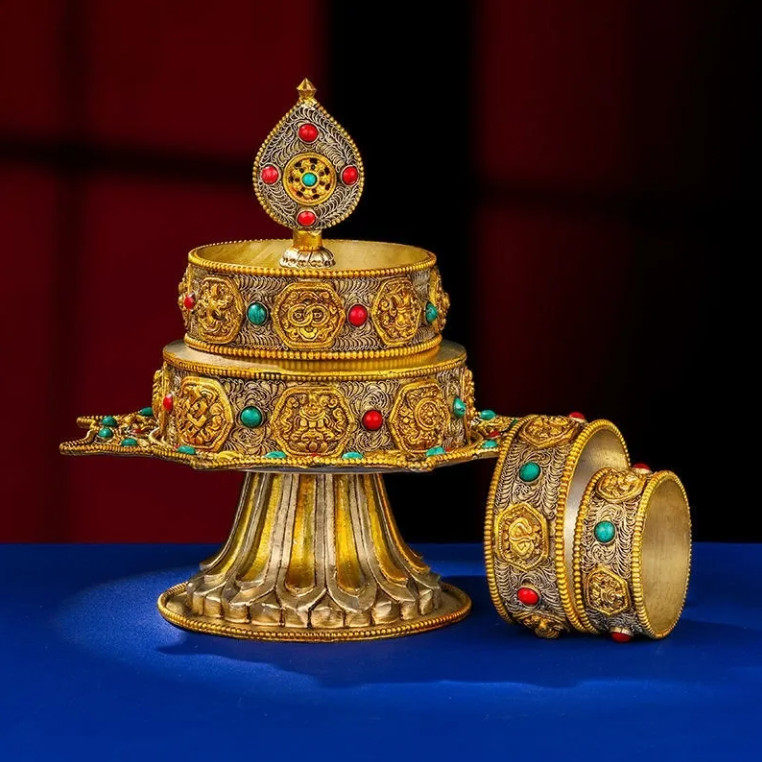 尼泊尔纯铜掐丝八吉祥曼扎盘曼茶罗密宗佛前修盘供奉曼达盘摆件