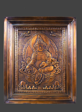 藏式黄财神唐卡紫铜色装饰摆件