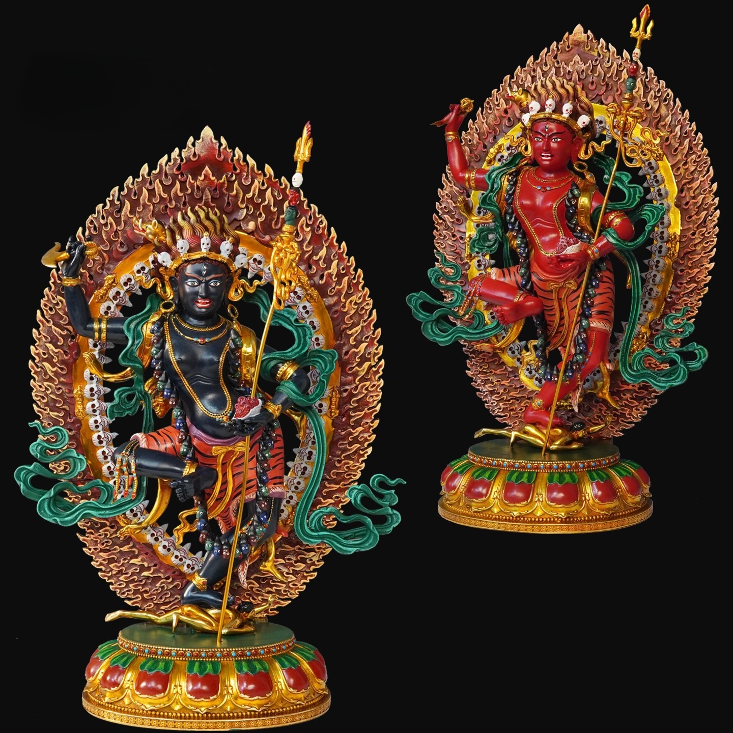尼泊尔工艺彩绘忿怒佛母金刚亥母佛像纯铜手工錾刻黑空行母摆件