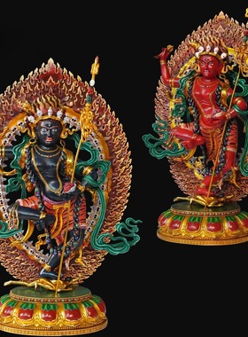 尼泊尔工艺彩绘忿怒佛母金刚亥母佛像纯铜手工錾刻黑空行母摆件