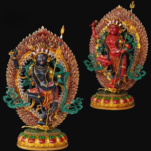 尼泊尔工艺彩绘忿怒佛母金刚亥母佛像纯铜手工錾刻黑空行母摆件