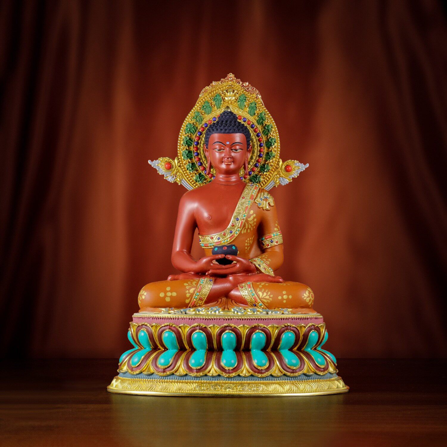 精工黄铜材质彩绘阿弥陀佛佛像供奉装饰摆件阿弥陀佛铜像5寸/7寸