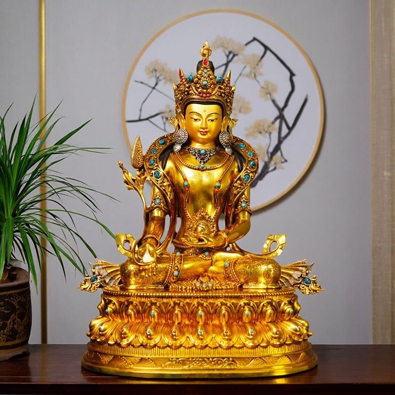 尼泊尔工艺精工铜雕地藏王佛像纯铜全鎏金手工錾刻地藏菩萨铜摆件