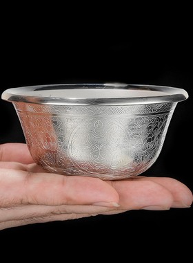 纯银供水碗净水杯手工八吉祥