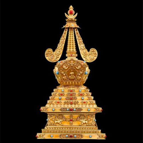 藏传密宗黄铜舍利塔供奉装饰摆件