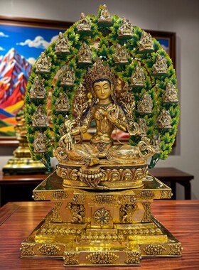 二十一度母铜佛像一套尼泊尔手工錾刻铜鎏金铜像摆件释迦造像64cm