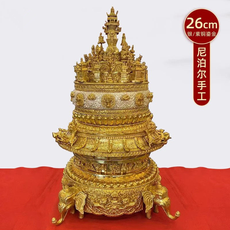 纯银纯铜鎏金尼泊尔曼扎盘供曼茶罗曼茶盘曼达盘实拍特大号26cm