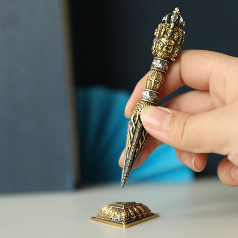 藏式民族尼泊尔手工精品三面普巴金刚橛法器吊坠项链佛堂供奉摆件