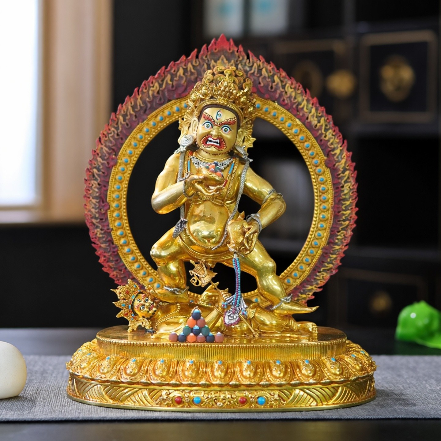 尼泊尔工艺精品铜鎏金黑财神纯铜彩绘黑财神佛像财神爷供奉铜摆件