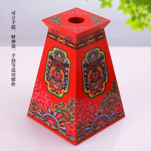 藏式fa鼓底座家用手摇木底座彩绘八吉祥财神箭矩形禅杖法器底座
